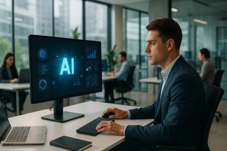 An office setting with AI technology for business automation.