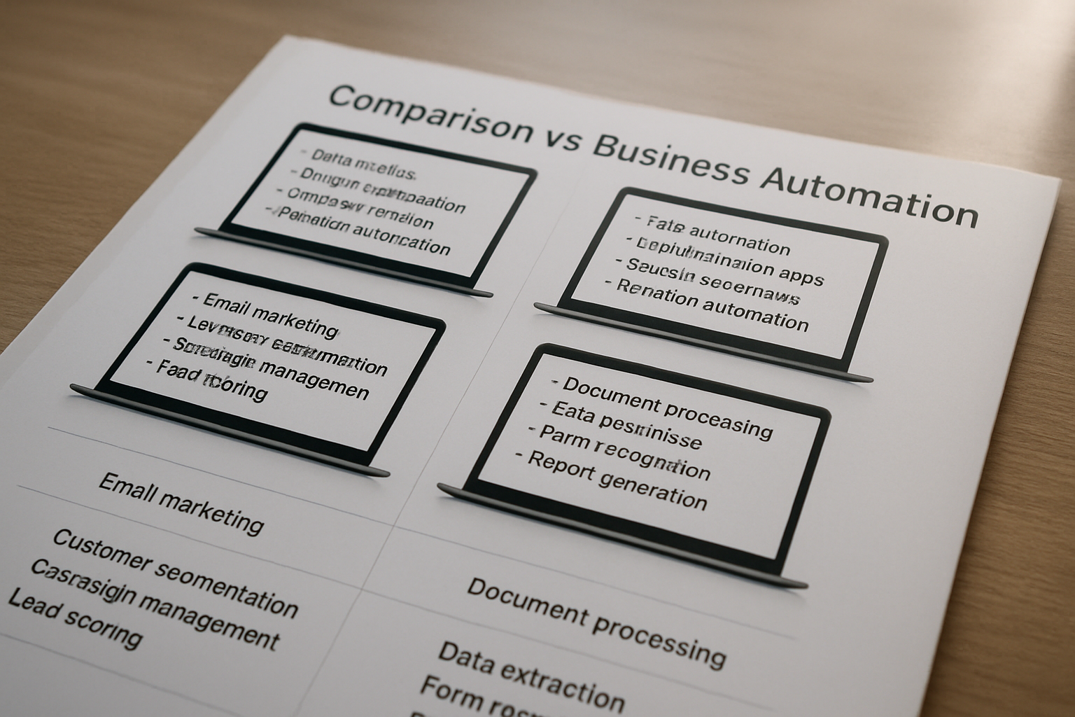 Comparison chart of AI tools for business automation.