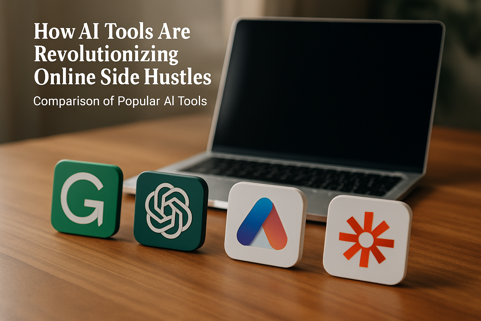 Icons of AI tools Grammarly and Zapier.